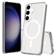 Galaxy S25 Plus Kılıf M-safe Şarj Özellikli Şeffaf Sert PC Zore Embos Kılıf-Şeffaf