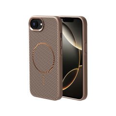 iPhone 16E Kılıf M-safe Şarj Özellikli Karbon Fiber Görünümlü Zore Troy Kılıf-Siyah