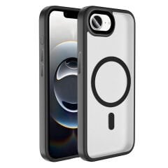 iPhone 16E Kılıf Mat Arka Yüzey Wireless Şarj Özellikli Zore Flet M-safe Kılıf-Siyah