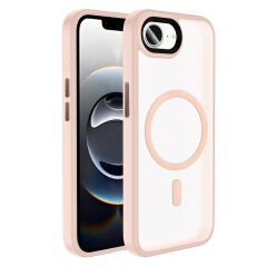 iPhone 16E Kılıf Mat Arka Yüzey Wireless Şarj Özellikli Zore Flet M-safe Kılıf-Pembe