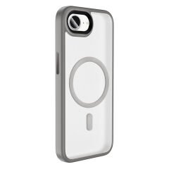 iPhone 16E Kılıf Mat Arka Yüzey Wireless Şarj Özellikli Zore Flet M-safe Kılıf-Titanyum-Gri