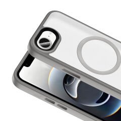 iPhone 16E Kılıf Mat Arka Yüzey Wireless Şarj Özellikli Zore Flet M-safe Kılıf-Titanyum-Gri