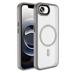 iPhone 16E Kılıf Mat Arka Yüzey Wireless Şarj Özellikli Zore Flet M-safe Kılıf-Titanyum-Gri