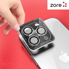 iPhone 14 Pro Max Zore CL-12 Premium Safir Parmak İzi Bırakmayan Anti-Reflective Kamera Lens Koruyucu-Gümüş