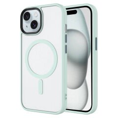 iPhone 15 Kılıf Mat Arka Yüzey Wireless Şarj Özellikli Zore Flet M-safe Kılıf-Yeşil