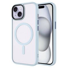 iPhone 15 Kılıf Mat Arka Yüzey Wireless Şarj Özellikli Zore Flet M-safe Kılıf-Derin Mor