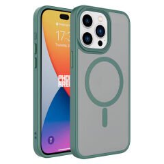 iPhone 15 Pro Kılıf Mat Arka Yüzey Wireless Şarj Özellikli Zore Flet M-safe Kılıf-Yeşil