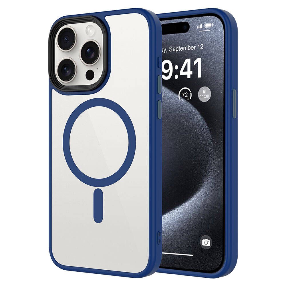 iPhone 15 Pro Kılıf Mat Arka Yüzey Wireless Şarj Özellikli Zore Flet M-safe Kılıf-Midnight