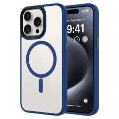 iPhone 15 Pro Kılıf Mat Arka Yüzey Wireless Şarj Özellikli Zore Flet M-safe Kılıf-Midnight