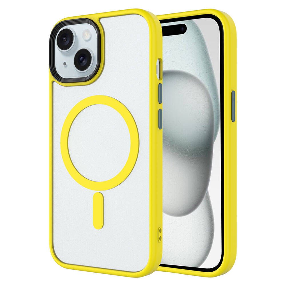 iPhone 15 Pro Kılıf Mat Arka Yüzey Wireless Şarj Özellikli Zore Flet M-safe Kılıf-Sarı