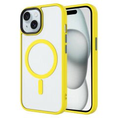iPhone 15 Pro Kılıf Mat Arka Yüzey Wireless Şarj Özellikli Zore Flet M-safe Kılıf-Sarı
