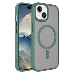 iPhone 15 Plus Kılıf Mat Arka Yüzey Wireless Şarj Özellikli Zore Flet M-safe Kılıf-Yeşil