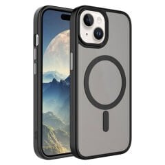 iPhone 15 Plus Kılıf Mat Arka Yüzey Wireless Şarj Özellikli Zore Flet M-safe Kılıf-Derin Mor