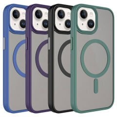 iPhone 15 Plus Kılıf Mat Arka Yüzey Wireless Şarj Özellikli Zore Flet M-safe Kılıf-Derin Mor