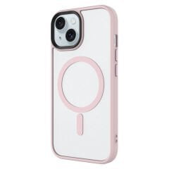 iPhone 15 Plus Kılıf Mat Arka Yüzey Wireless Şarj Özellikli Zore Flet M-safe Kılıf-Derin Mor