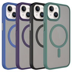 iPhone 15 Plus Kılıf Mat Arka Yüzey Wireless Şarj Özellikli Zore Flet M-safe Kılıf-Sarı