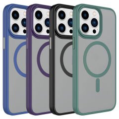 iPhone 15 Pro Max Kılıf Mat Arka Yüzey Wireless Şarj Özellikli Zore Flet M-safe Kılıf-Yeşil