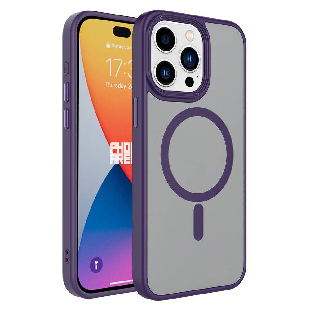 iPhone 15 Pro Max Kılıf Mat Arka Yüzey Wireless Şarj Özellikli Zore Flet M-safe Kılıf-Derin Mor