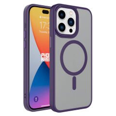 iPhone 15 Pro Max Kılıf Mat Arka Yüzey Wireless Şarj Özellikli Zore Flet M-safe Kılıf-Derin Mor