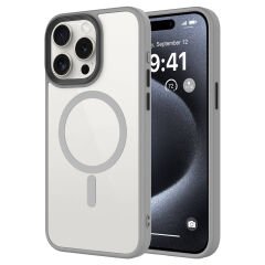 iPhone 15 Pro Max Kılıf Mat Arka Yüzey Wireless Şarj Özellikli Zore Flet M-safe Kılıf-Titanyum