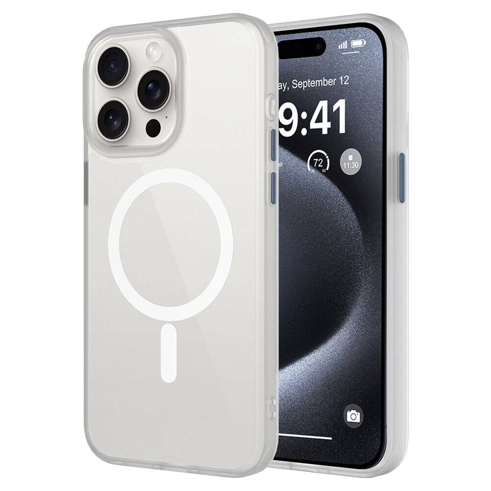 iPhone 15 Pro Max Kılıf Mat Arka Yüzey Wireless Şarj Özellikli Zore Flet M-safe Kılıf-Beyaz
